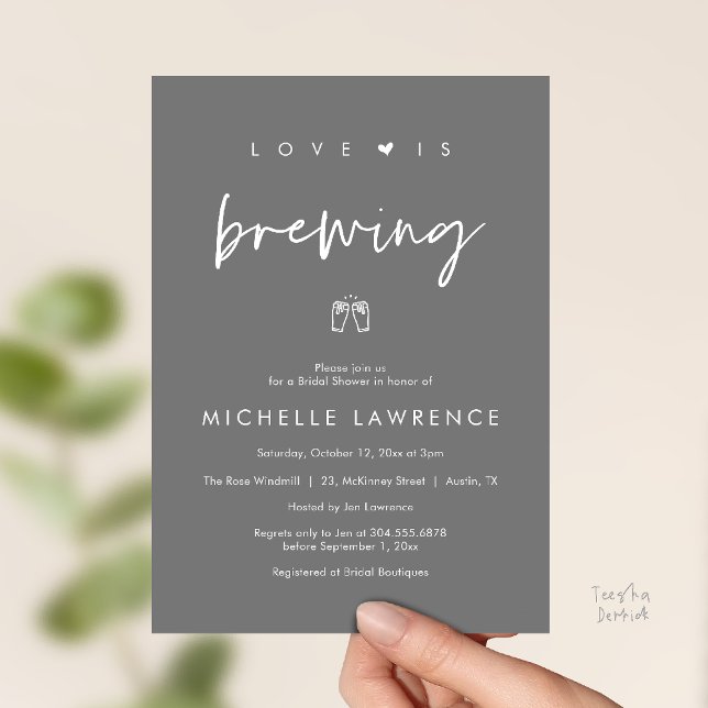 Invitación Love is brewing, Beer Party,  Bridal Shower (Love is brewing, Beer Party, Bridal Shower Invites card, booze love laughter, in dark grey)