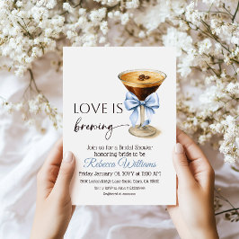 Invitación Love is Brewing Blue Coquette Bow Bridal Shower