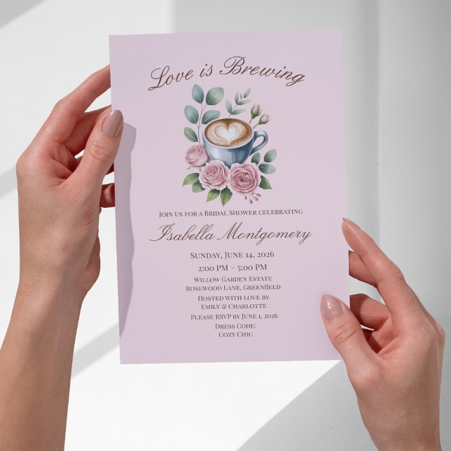 Invitación Love Is Brewing Blush Latte Despedida de Soltera (Love Is Brewing Blush Latte Bridal Shower Invitations
)