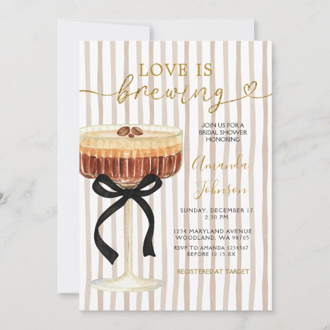 Invitación Love Is Brewing Bridal Shower Espresso Martini (Anverso)