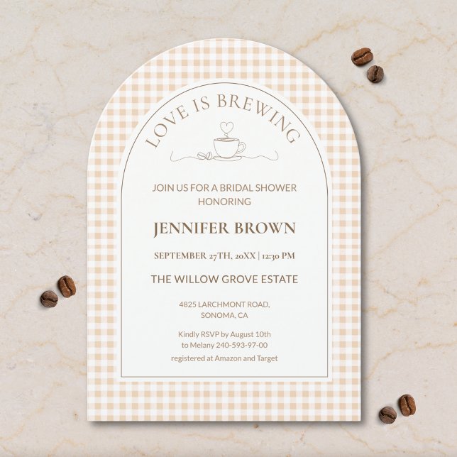 Invitación Love Is Brewing Bridal Shower Invitation | Gingham (Subido por el creador)