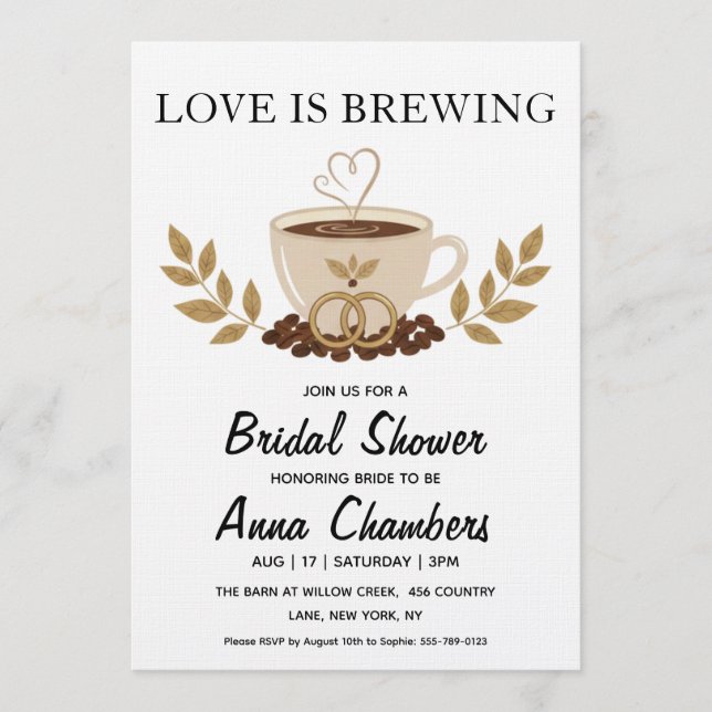 Invitación love is brewing bridal shower invitations (Anverso)