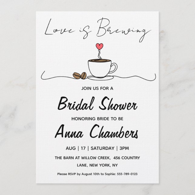 Invitación love is brewing bridal shower invitations (Anverso)