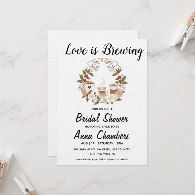 Invitación love is brewing bridal shower invitations (Anverso/Reverso In Situ)