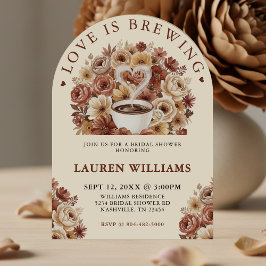 Invitación Love is Brewing Brown Floral Coffee Heart Bridal