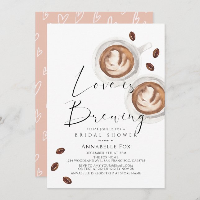 Invitación Love is Brewing Cappuccino Coffee Bridal Shower (Anverso / Reverso)