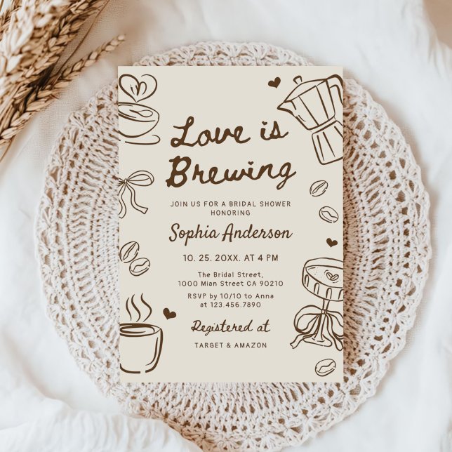 Invitación Love is Brewing Coffee Hand Drawn Bridal Shower (Subido por el creador)