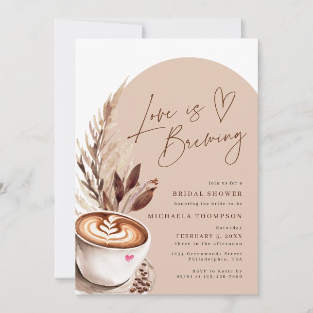 Invitación Love is Brewing Coffee Pampas Despedida de Soltera (Anverso)