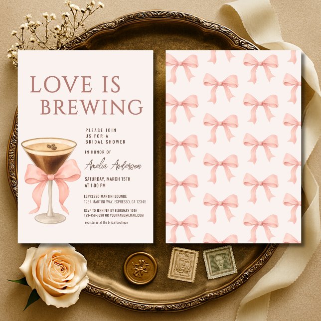 Invitación Love Is Brewing Coquette Bridal Shower (Subido por el creador)