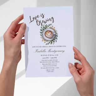 Invitación Love Is Brewing Espresso Desayuno Floral Nupcial