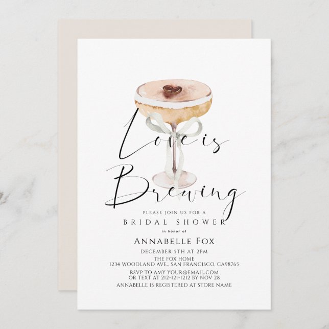 Invitación Love is Brewing Espresso Martini Bridal Shower (Anverso / Reverso)