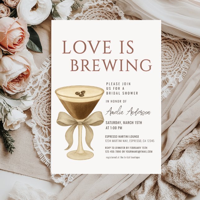 Invitación Love is Brewing  Espresso Martini Bridal Shower (Subido por el creador)