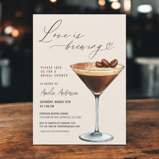 Invitación Love is Brewing Espresso Martini Bridal Shower (Subido por el creador)