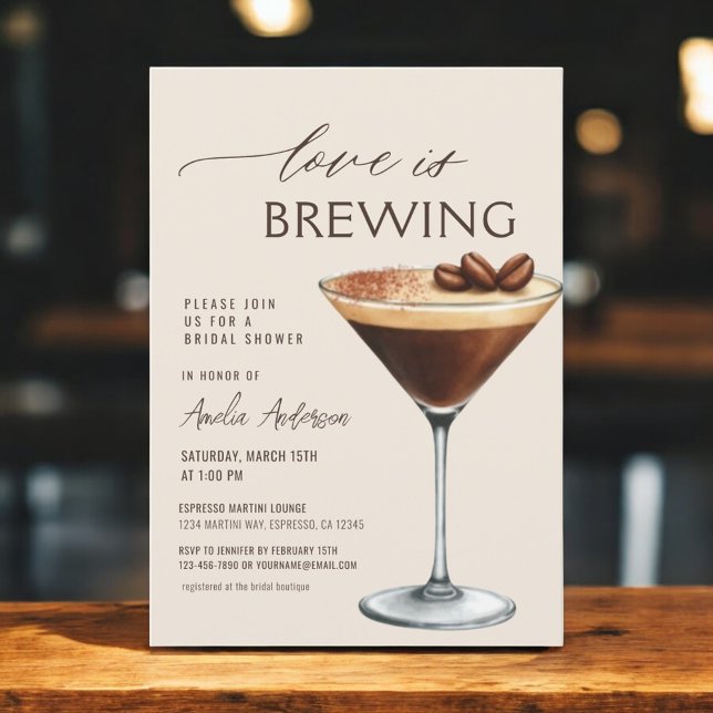 Invitación Love is Brewing Espresso Martini Bridal Shower (Subido por el creador)