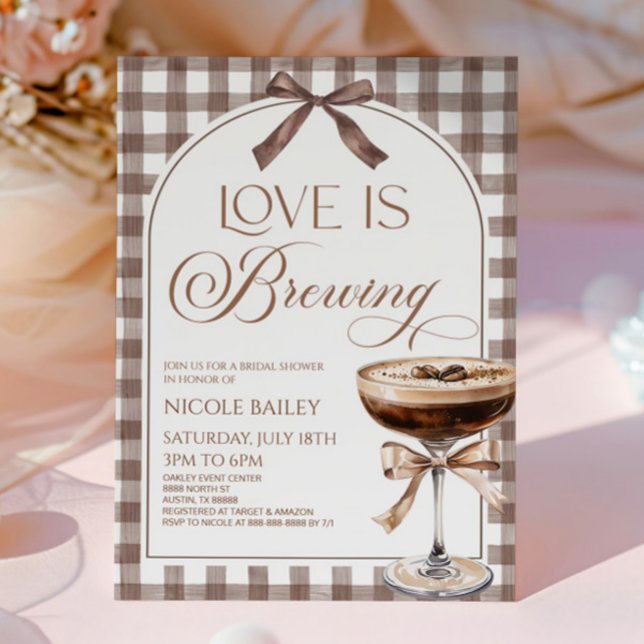 Invitación Love Is Brewing Expresso Martini Bow Bridal Shower (Subido por el creador)