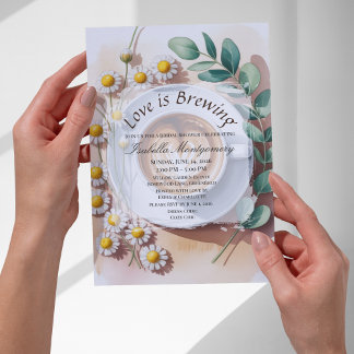 Invitación Love Is Brewing Floral Espresso Bridal Shower