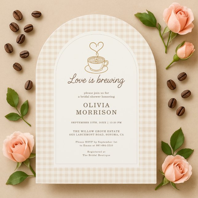 Invitación Love is Brewing Gingham Coffee Bridal Shower (Subido por el creador)