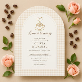 Invitación Love is Brewing Gingham Coffee Couples Shower