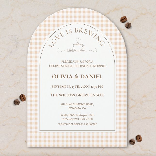 Invitación Love Is Brewing Gingham Coffee Couples Shower  (Subido por el creador)