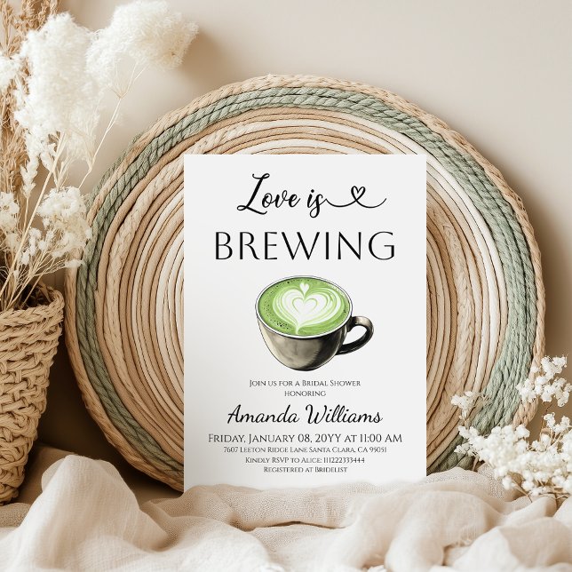 Invitación Love is Brewing Green Coffee Matcha Bridal Shower (Subido por el creador)