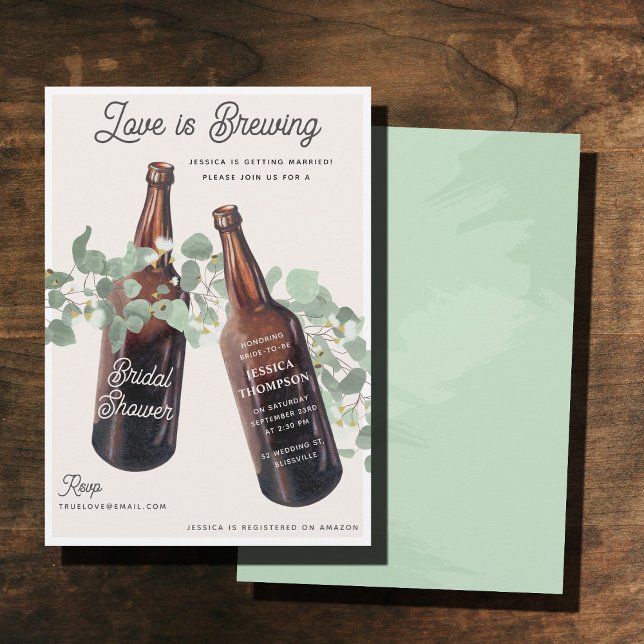Invitación Love is Brewing Greenery Beer Bridal Shower (Love is Brewing Greenery Beer Bridal Shower Invitation)