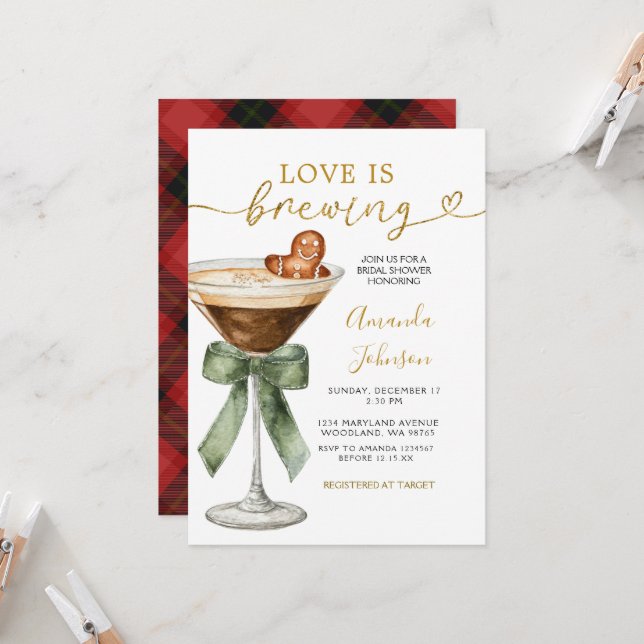 Invitación Love Is Brewing Holiday Coffee & Cocoa Party  (Anverso/Reverso In Situ)