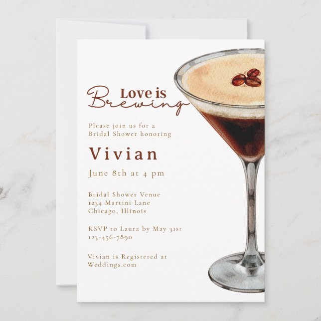 Invitación Love is Brewing Martini Bridal Shower invitation (Anverso)