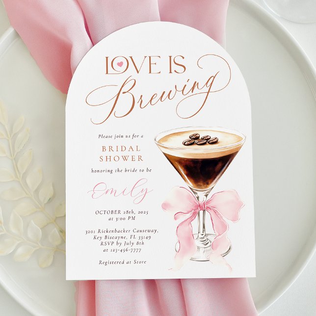 Invitación Love is Brewing Pink Bow Bridal Shower  (Subido por el creador)