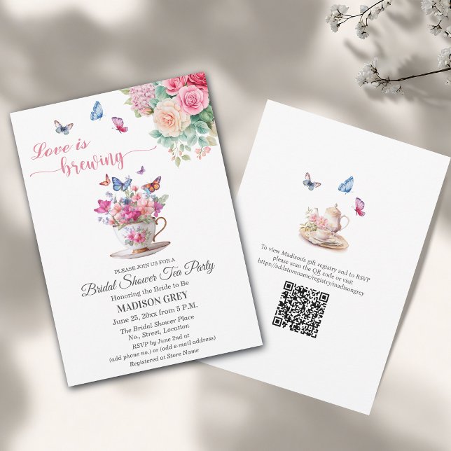 Invitación Love is Brewing QR Code Bridal Shower Tea Party (Subido por el creador)