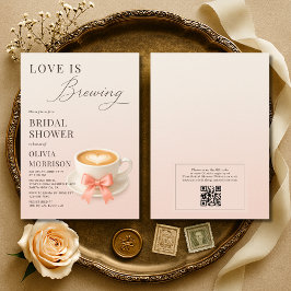 Invitación Love is Brewing QR Code Coffee Bridal Shower