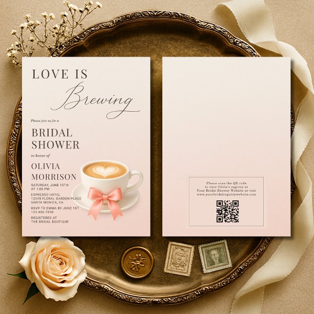 Invitación Love is Brewing QR Code Coffee Bridal Shower (Subido por el creador)