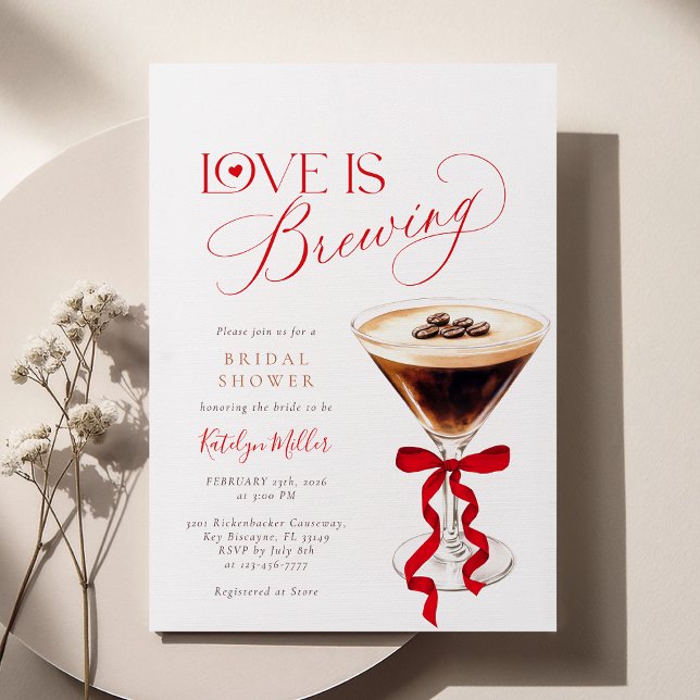 Invitación Love is Brewing Red Bow Bridal Shower  (Subido por el creador)