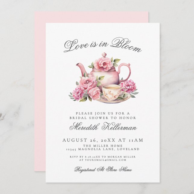 Invitación Love Is In Bloom Floral Bridal Shower (Anverso / Reverso)