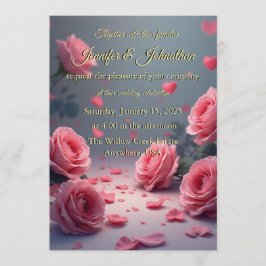 Invitación Love is in Bloom Pink Roses Romantic Wedding