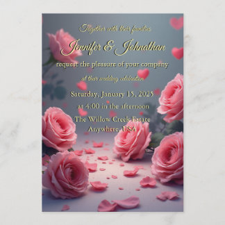 Invitación Love is in Bloom Pink Roses Romantic Wedding