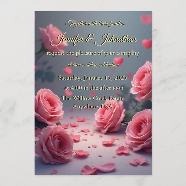 Invitación Love is in Bloom Pink Roses Romantic Wedding (Anverso)