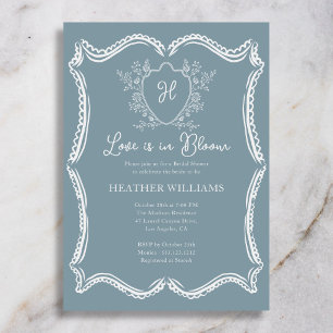Invitación Love Is In Bloom Regency Crest Azul Baby Shower Nu