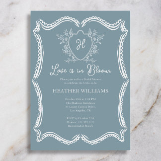 Invitación Love Is In Bloom Regency Crest Azul Baby Shower Nu
