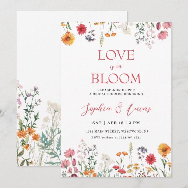 Invitación Love is in Bloom Wildflower Bridal Shower (Anverso / Reverso)