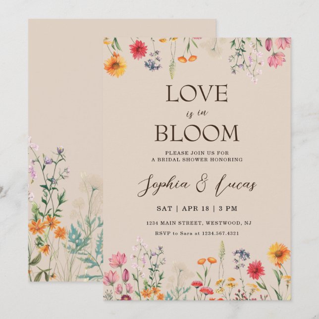 Invitación Love is in Bloom Wildflower Bridal Shower (Anverso / Reverso)