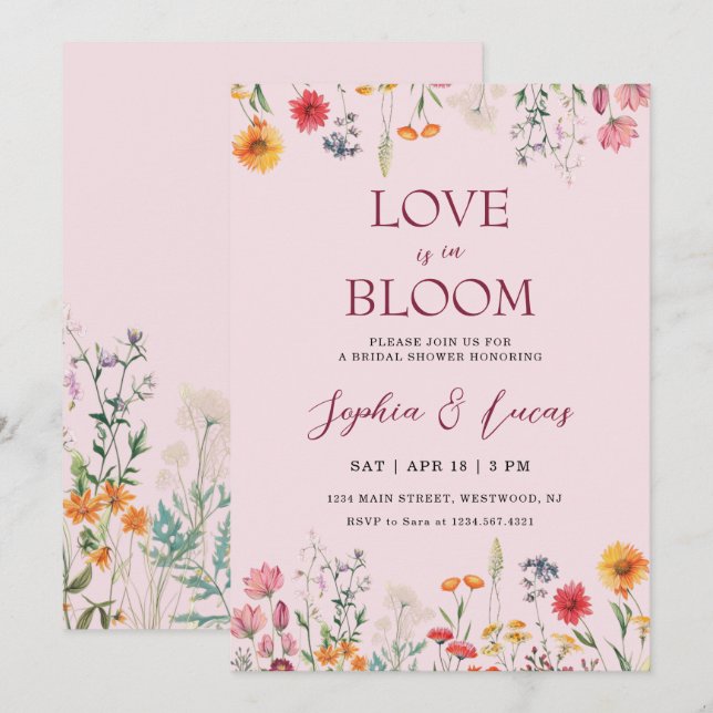 Invitación Love is in Bloom Wildflower Bridal Shower (Anverso / Reverso)