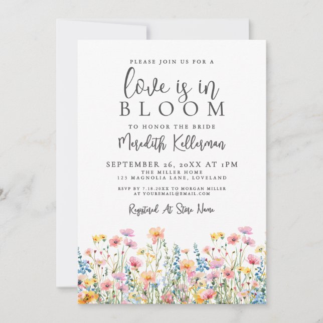 Invitación Love Is In Bloom Wildflowers Bridal Shower (Anverso)
