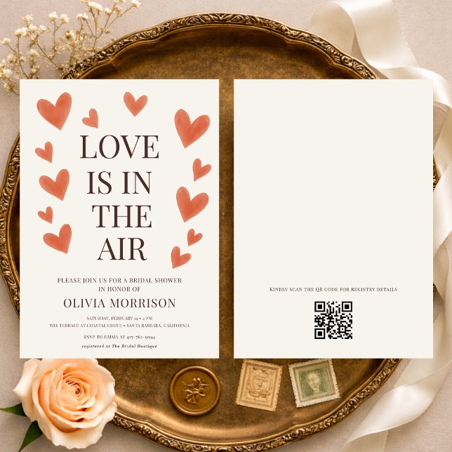 Invitación Love is in the Air Hearts QR Code Bridal Shower (Subido por el creador)