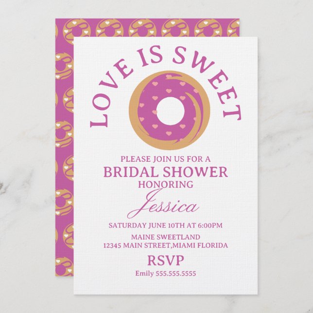 Invitación Love is sweet donut with hearts Bridal Shower (Anverso / Reverso)