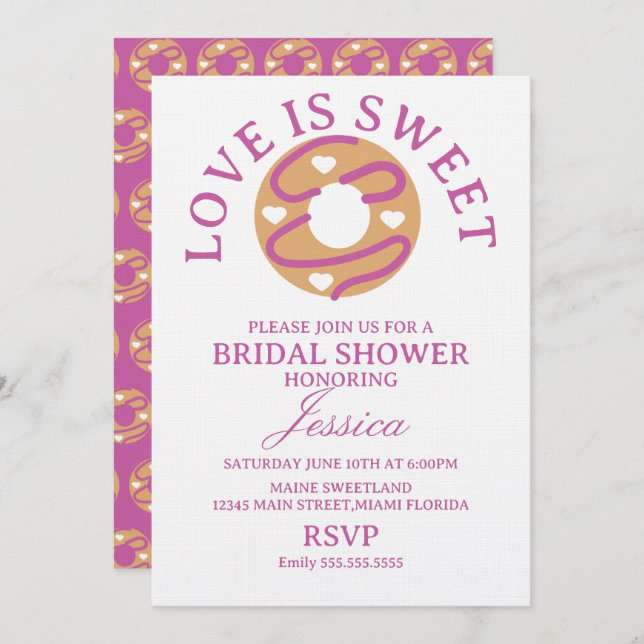 Invitación Love is sweet donut with hearts Bridal Shower (Anverso / Reverso)