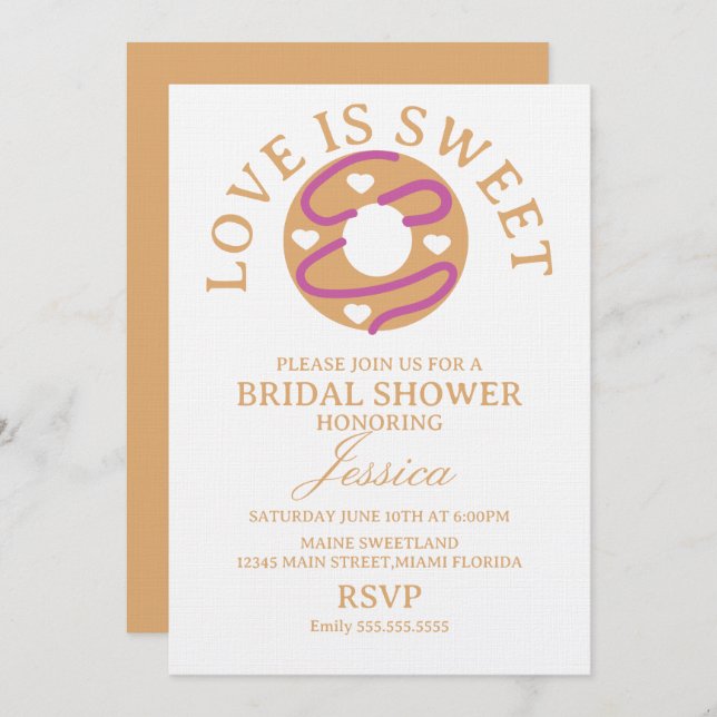 Invitación Love is sweet donut with hearts Bridal Shower (Anverso / Reverso)