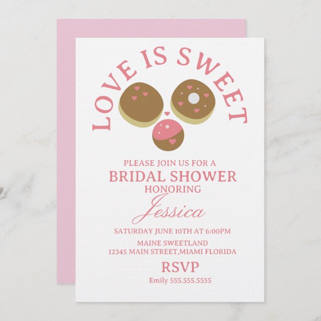 Invitación Love is sweet donuts Bridal Shower (Anverso / Reverso)