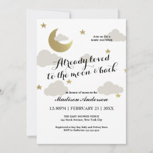 Invitación Love Moon and Back Purpurina Star Nubes Baby Showe
