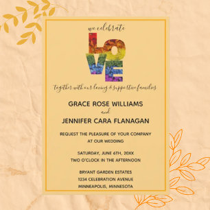 Invitación LOVE Naranja Tema Colección De Bodas Del Mismo Sex