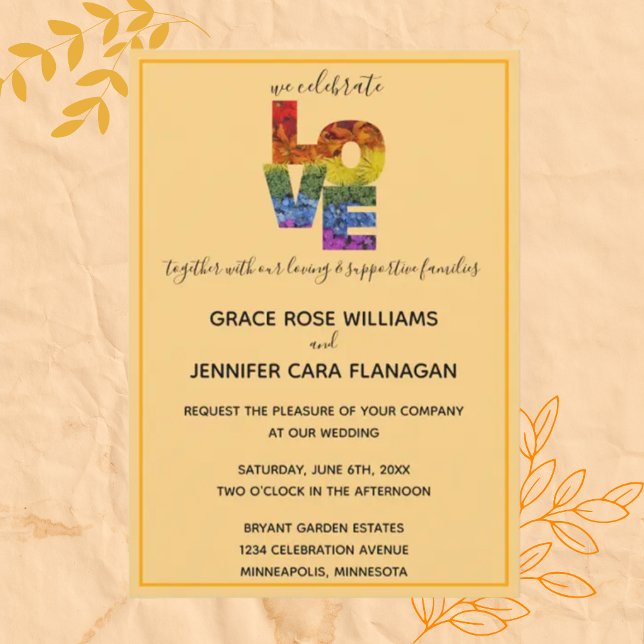 Invitación LOVE Naranja Tema Colección De Bodas Del Mismo Sex (Subido por el creador)